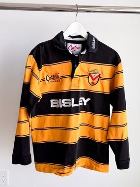 Vtg Newport RFC Rugby Shirt Black Gold M- DISTRESSED / AS-IS - Read Description